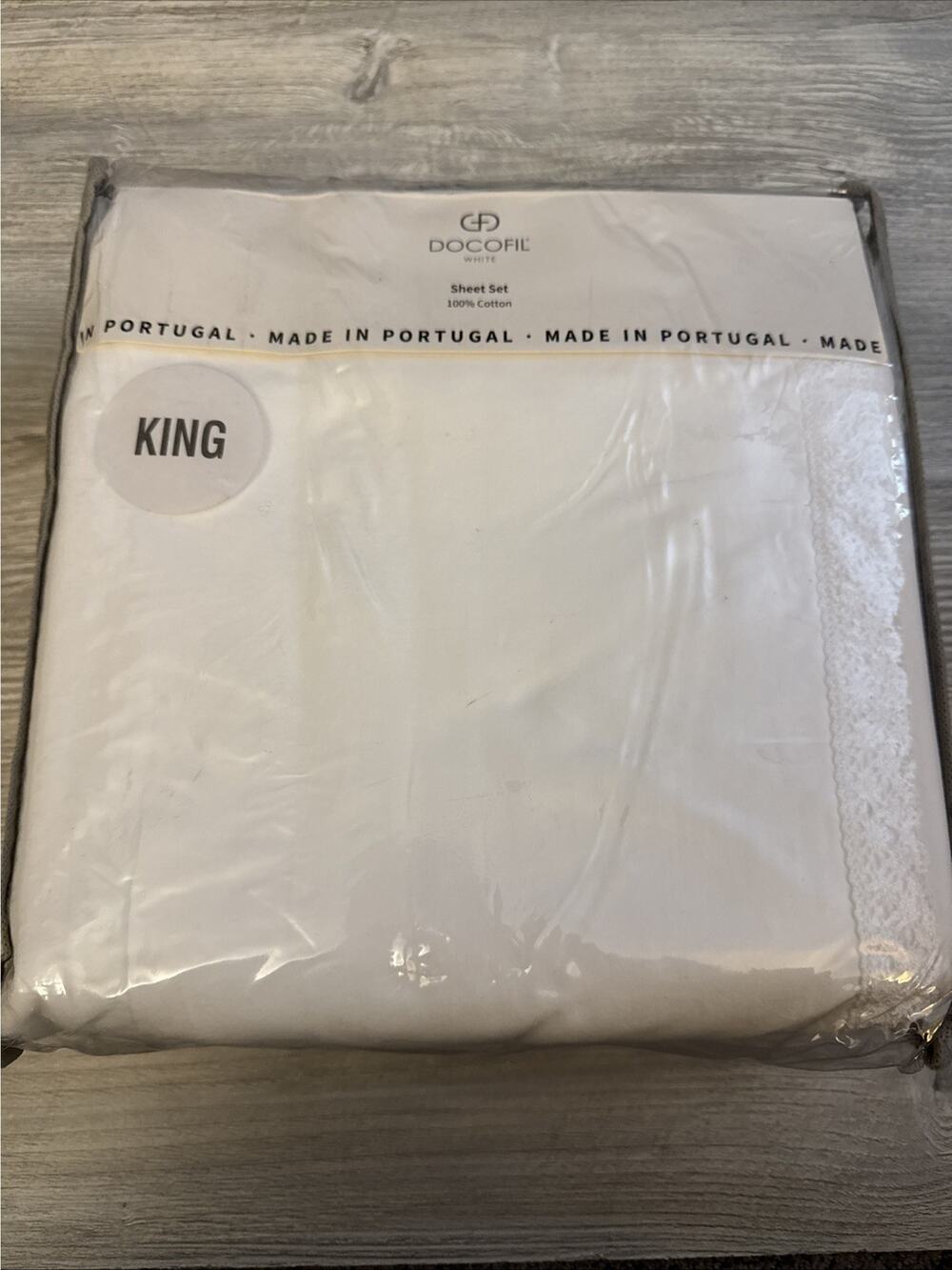 Docofil King Sheet Set Crochet Lace Edge White New Portugal 100% Cotton